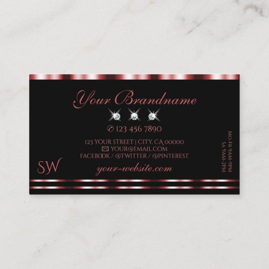 Glamoureus Red Black Sparking Diamonds Monogram Visitekaartje (Achterkant)
