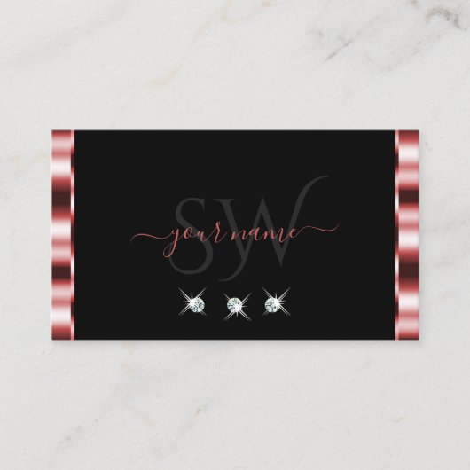 Glamoureus Red Black Sparking Diamonds Monogram Visitekaartje (Voorkant)