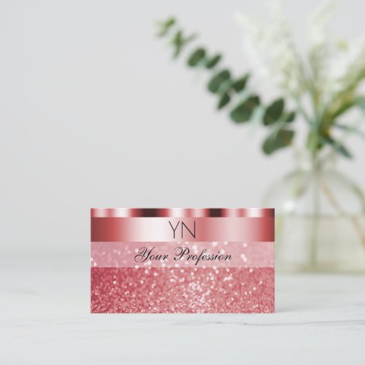 Glamoureus Red Sparking Glitter Monogram Shimmery Visitekaartje (Staand voorkant)
