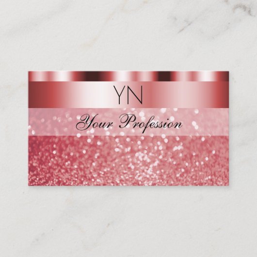 Glamoureus Red Sparking Glitter Monogram Shimmery Visitekaartje (Voorkant)