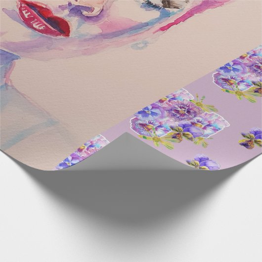 Glamoureus Retro Woman Paarse Waterverf Cadeaupapier (Hoek)