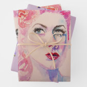 Glamoureus Retro Woman Paarse Waterverf Inpakpapier Vel (In situ)