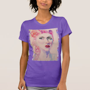 Glamoureus Retro Woman Paarse Waterverf T-shirt