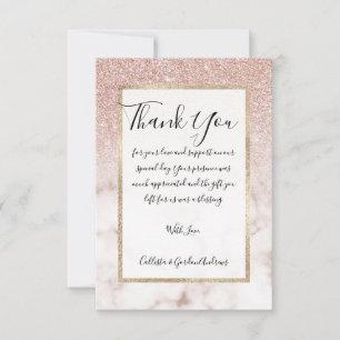 Glamoureus Roos Gold White Glitter Marble Gradient Bedankkaart