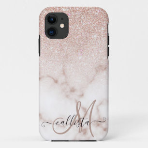 Glamoureus Roos Gold White Glitter Marble Gradient iPhone 11 Hoesje