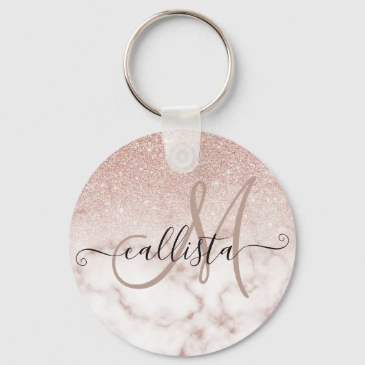 Glamoureus Roos Gold White Glitter Marble Gradient Sleutelhanger (Voorkant)