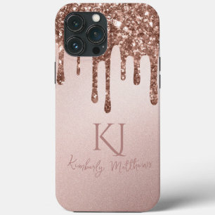 Glamoureus Roos Gouden Glitter Monogram Initialen iPhone 13 Pro Max Hoesje