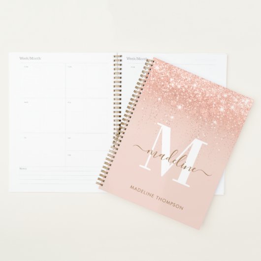 Glamoureus Rosegold Glitter Elegant Script Monogra Planner (Display)
