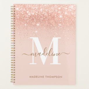 Glamoureus Rosegold Glitter Elegant Script Monogra Planner