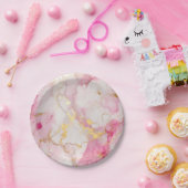 Glamoureus roze en goudmarmer effect papieren bordje (Feest)