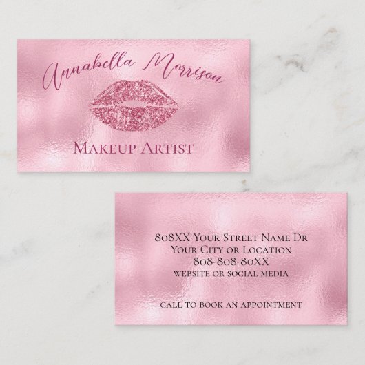 Glamoureus roze glitter Lips Visitekaartje (Voorkant / Achterkant)