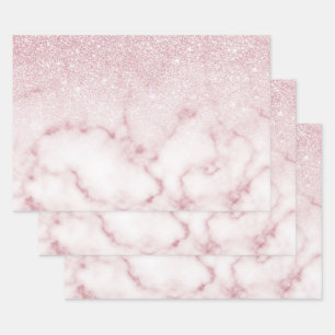 Glamoureus roze witte glitter marmer gradient ombr inpakpapier vel