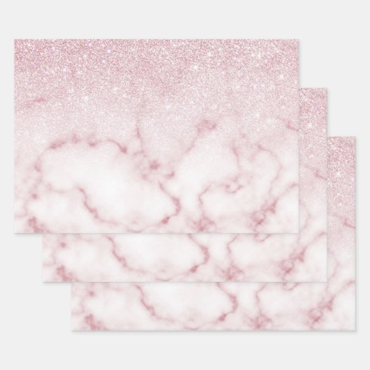 Glamoureus roze witte glitter marmer gradient ombr inpakpapier vel (Set)