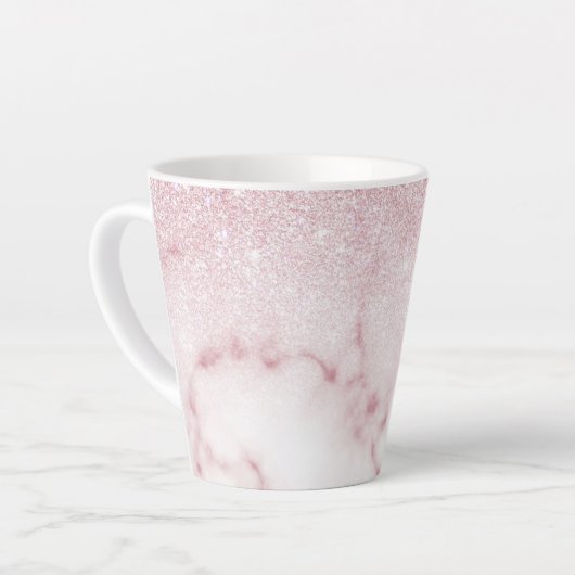 Glamoureus roze witte glitter marmer gradient ombr latte mok (Linkerhoek)