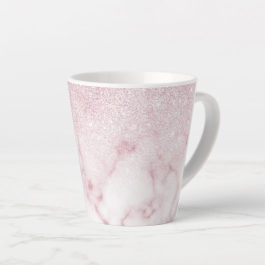 Glamoureus roze witte glitter marmer gradient ombr latte mok (Rechterhoek)