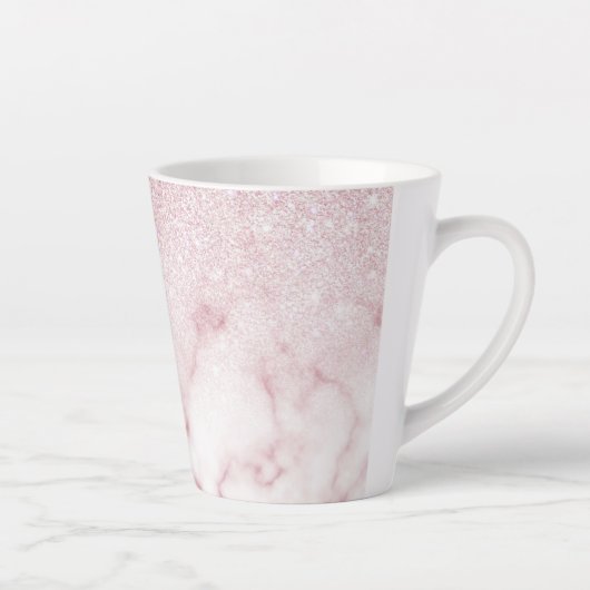 Glamoureus roze witte glitter marmer gradient ombr latte mok (Rechts)