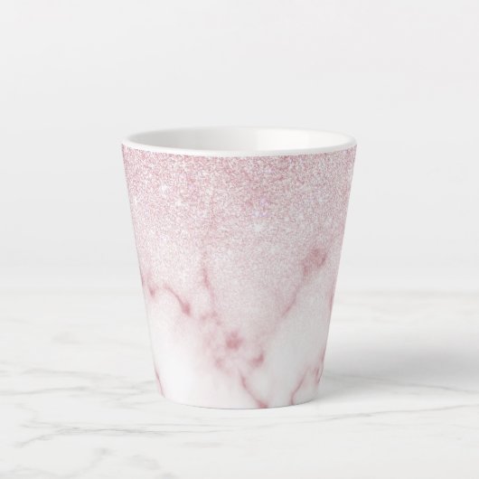 Glamoureus roze witte glitter marmer gradient ombr latte mok (Voorkant)