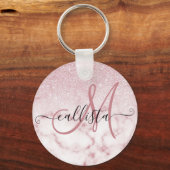 Glamoureus roze witte glitter marmer gradient ombr sleutelhanger (Voorkant)