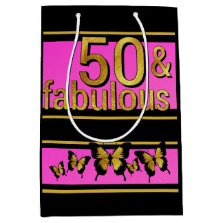 GLAMOUREUS ROZE ZWART GOUDEN FABULOUS 5O VLINDER MEDIUM CADEAUZAKJE