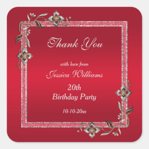 Glamoureus Ruby Red Pareltjes & Glitter Birthday Vierkante Sticker