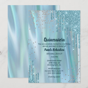Glamoureus Silk and Glitter Kijk Quinceañera Invit Kaart