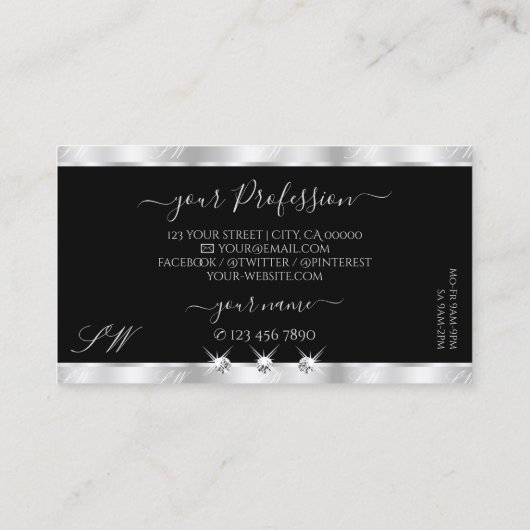 Glamoureus Silver Black Sparging Diamonds Initiale Visitekaartje (Achterkant)
