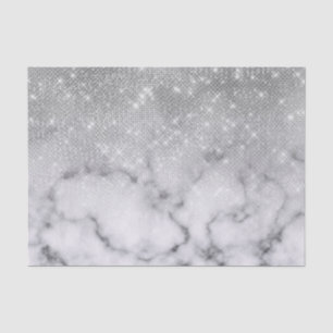 Glamoureus Silver Glitter White Marble Ombre Tissuepapier