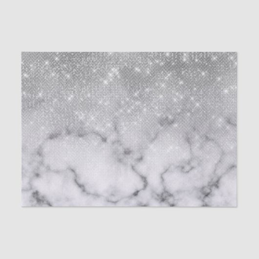 Glamoureus Silver Glitter White Marble Ombre Tissuepapier (Voorkant)
