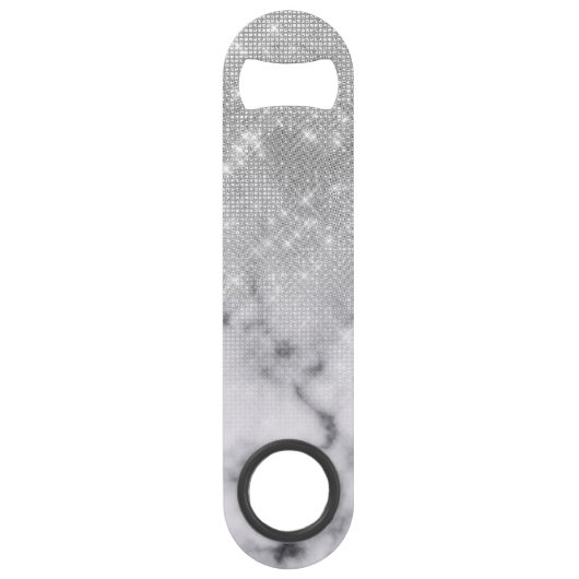 Glamoureus Silver Glitter White Marble Speed Flessenopener (Achterkant)