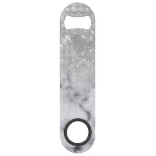 Glamoureus Silver Glitter White Marble Speed Flessenopener
