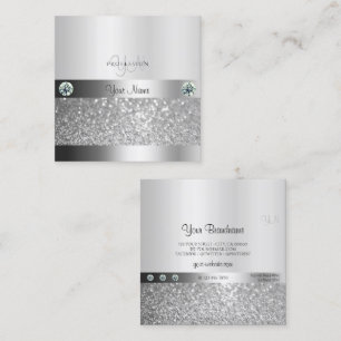 Glamoureus Silver Shimmery Glitter met Monogram Vierkante Visitekaartje