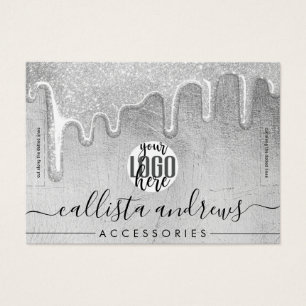 Glamoureus Silver Thick Glitter Drijft Logo Bracel Visitekaartje