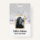 Glamoureus Silver White Glitter Marmer Gradient Badge (Voorkant)