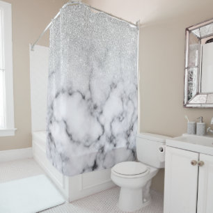 Glamoureus Silver White Glitter Marmer Gradient Douchegordijn