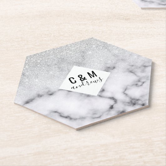 Glamoureus Silver White Glitter Marmer Gradient Kartonnen Onderzetters (Schuin)