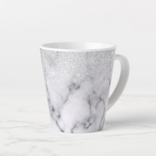 Glamoureus Silver White Glitter Marmer Gradient Latte Mok (Rechterhoek)