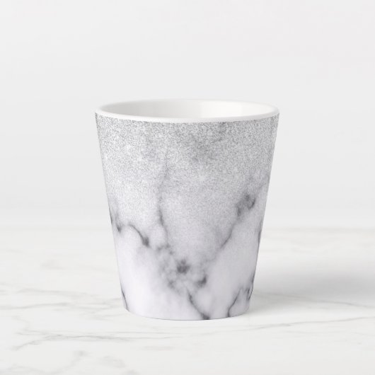 Glamoureus Silver White Glitter Marmer Gradient Latte Mok (Voorkant)
