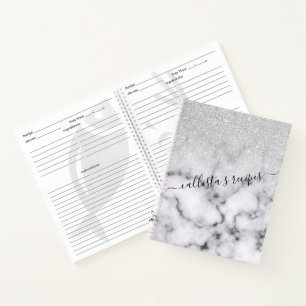 Glamoureus Silver White Glitter Marmer Gradient Notitieboek