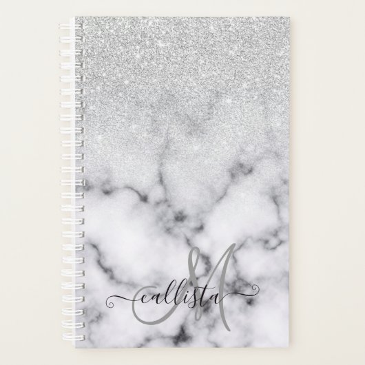 Glamoureus Silver White Glitter Marmer Gradient Planner (Voorkant)
