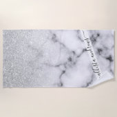 Glamoureus Silver White Glitter Marmer Gradient Strandlaken (Voorkant)