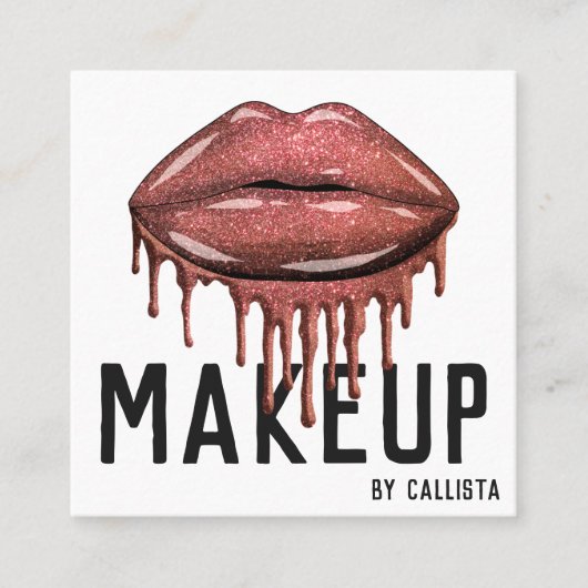 Glamoureus spaarachtig Roos Glitter Drijft Lips Ma Vierkante Visitekaartje (Voorkant)