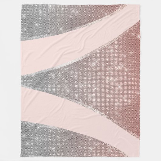 Glamoureus Sparkly Silver Roos Gold Glitter Geo Fleece Deken (Voorkant)