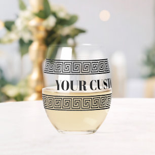 Glamoureus stengless wijnglas met Griekse sleutelp Zonder Voet