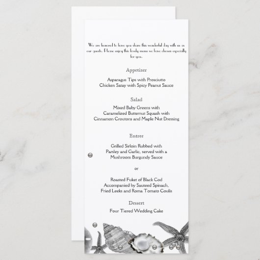 Glamoureus strand in zilveren bruiloft Menu (Voorkant / Achterkant)