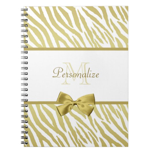 Glamoureus White en Gold Zebra afdrukken met naam Notitieboek (Voorkant)