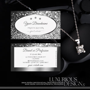 Glamoureus White Silver Sparkle Glitter Diamonds Visitekaartje