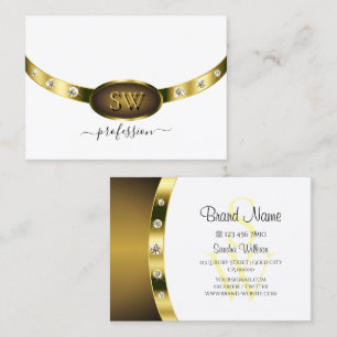 Glamoureus Wit en Goud met Monogram Diamanten Visitekaartje