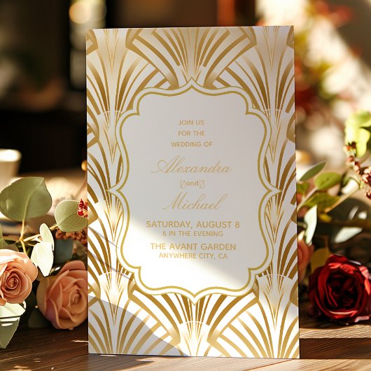 Glamoureus wit goud Art Deco bruiloft Kaart