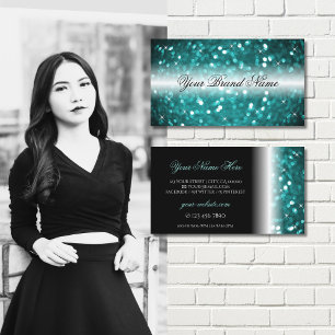 Glamoureus zwart en Blauwgroen Glitter Stijlvol Visitekaartje