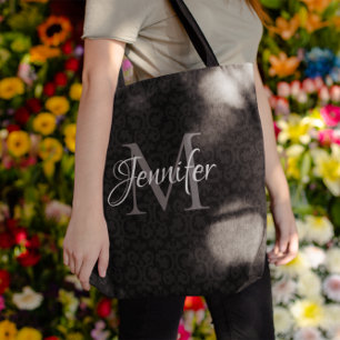 Glamoureus zwart grijs en wit monogram draagtas